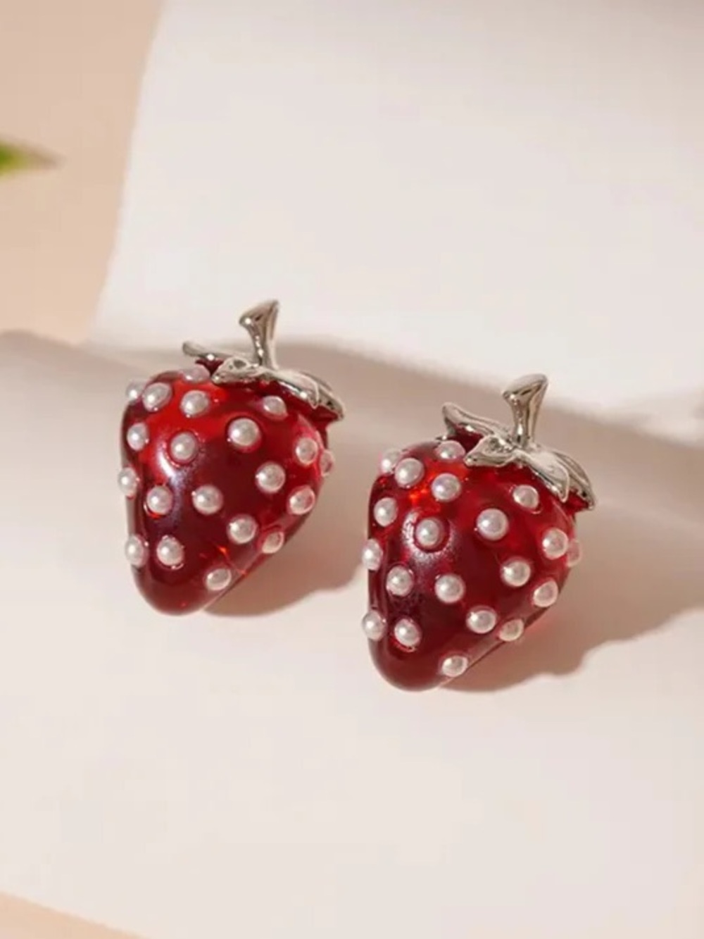 Red Strawberry Pearl Accent Earrings - Women Jewelry Earrings